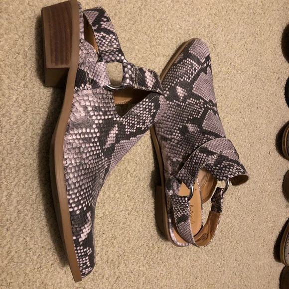 Pink snake skin slip on booties